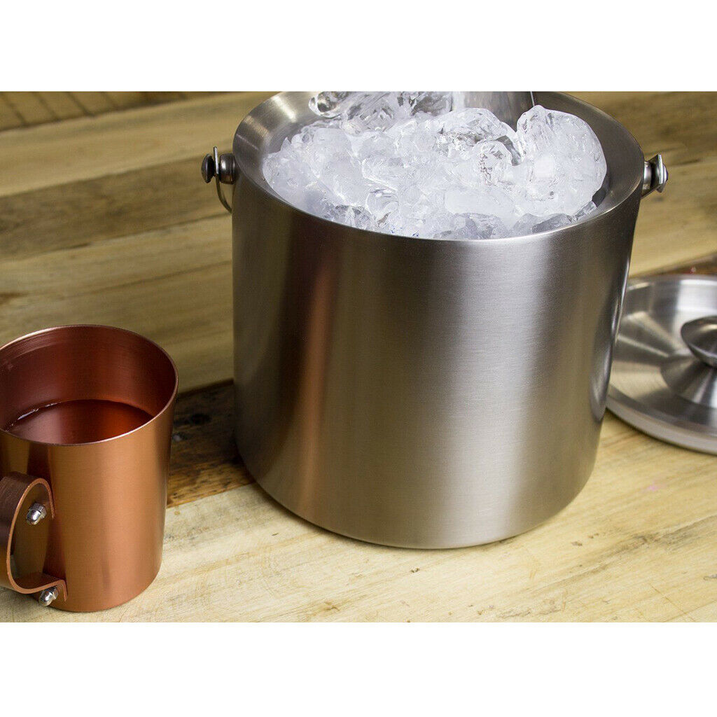 Stainless Steel Double Walled Insulated Ice Bucket Wine Cooler with Lid 3L