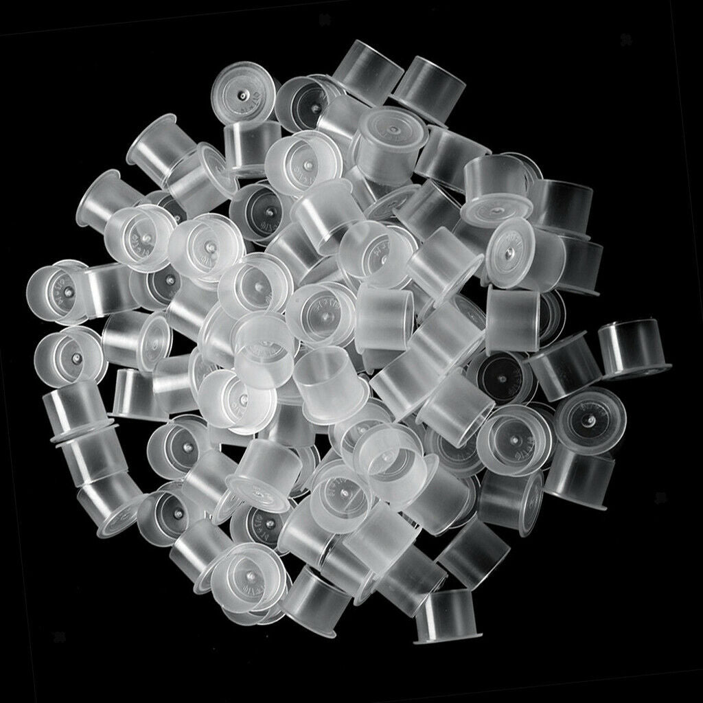 Bulk 100 Pcs Clear Plastic Tattoo Ink Cups Caps with Flat Base Non Spill Top