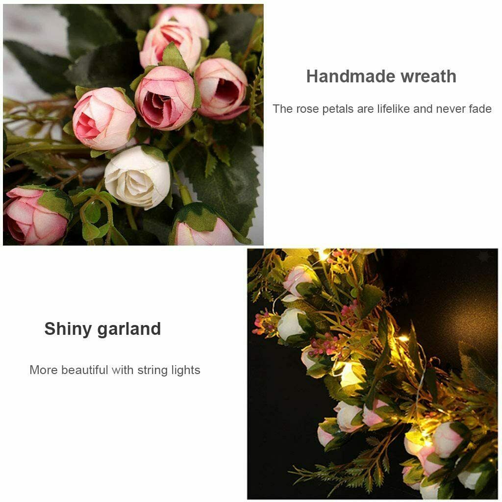 Rustic Rattan Silk Rose Wreath Flower Garland Lintel Wedding Party Supplies