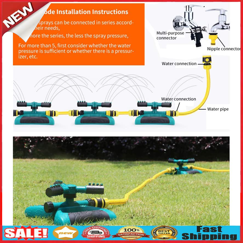 360 Degree Rotating Water Sprinkler 3 Arms Nozzles Garden Irrigation Tools @