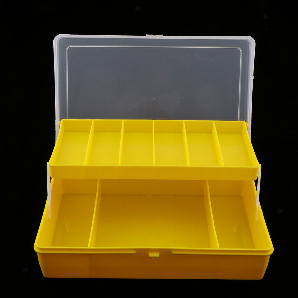 2-Tray Fishing Tackle Box Bait Lure Storage Container Yellow 25.6x15.8x7.5cm