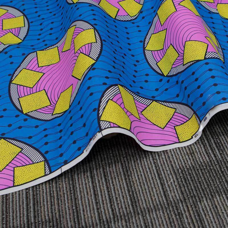 Polyester Blue Yellow Printing Cloth Fabric DIY Sewing Clothing Material Craft