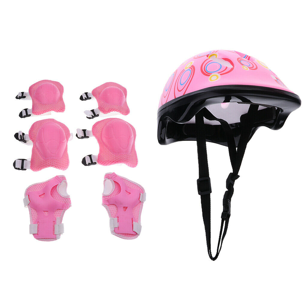 Kids Helmet Knee Elbow Wrist Protective Pad Set for Inline Skating Bike Pink