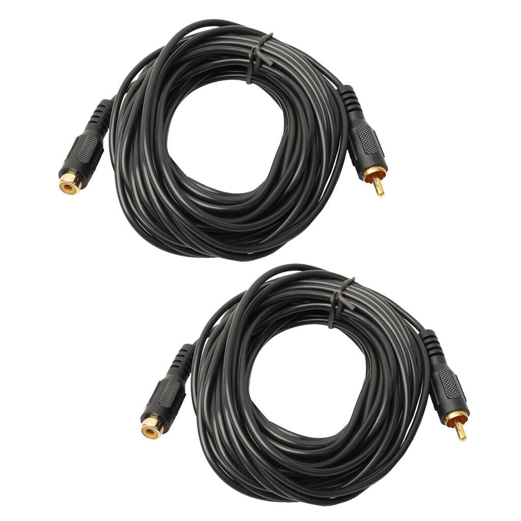 2x RCA (Phono) Extension Cable Male to Female  Audio Wire Converter 25ft -Black