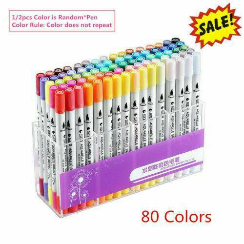 2x Random Color Ink Dual Tip Brush Markers Pens Art Paint Highlighter Watercolor