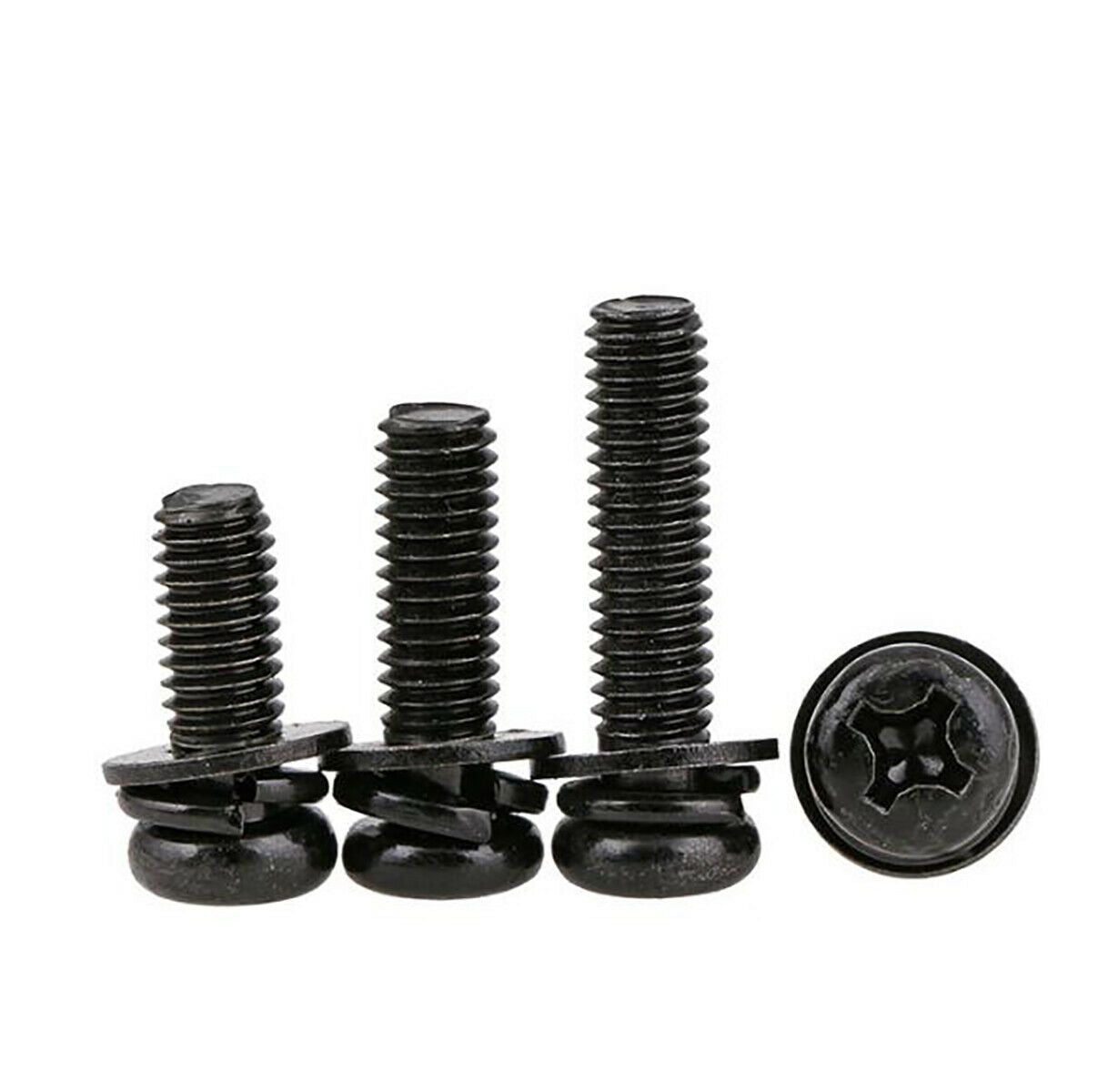 10 Kits Black Zinc-Plated Phillips Pan Head Screw +Flat/Spring Washer (M6*10mm)