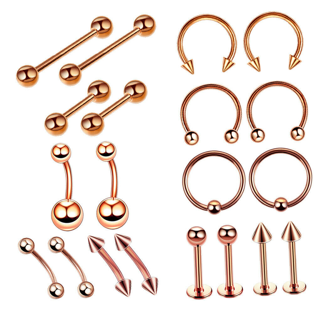 20Piece Nose Lip Tongue Eyebrow Tragus Navel Belly Ring Piercings 1.2x10+3mm