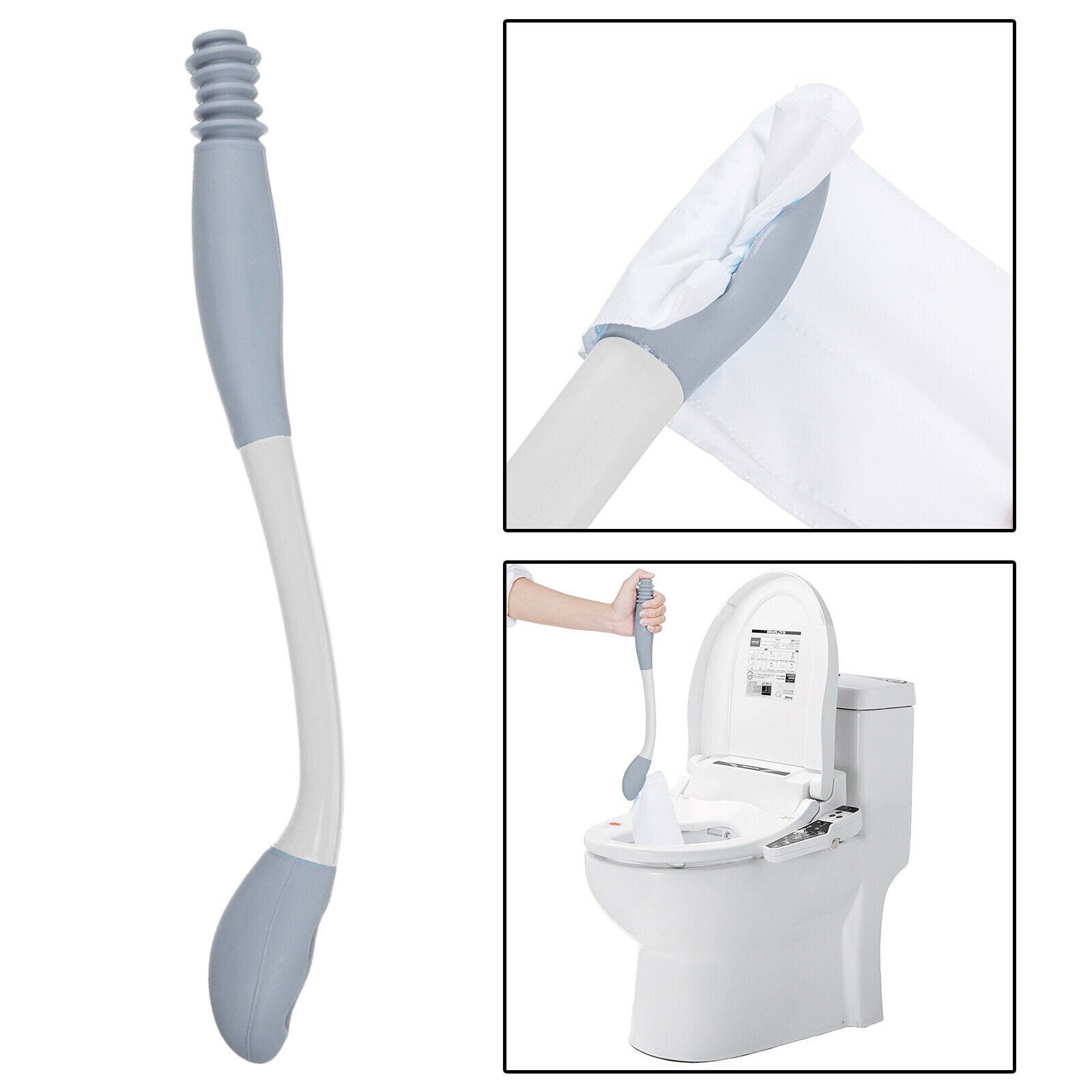 Bottom Toileting Aid Tool Handled Tissue Grip Helper Paper Holder Grey White