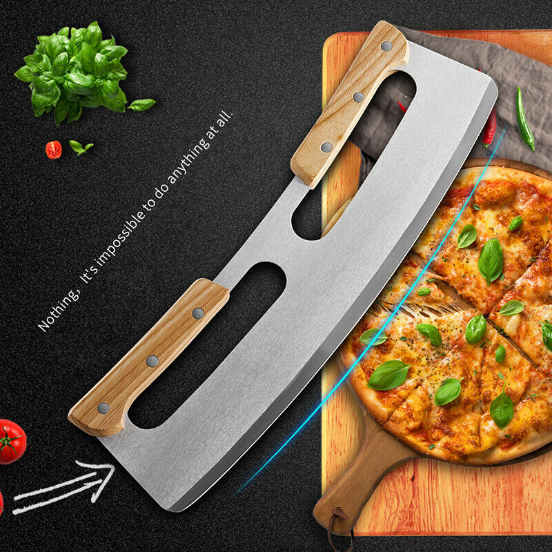 Pizza Cutter Rocker Stainless Steel with Wooden Handle 14 Inch Upgraded Sharp
