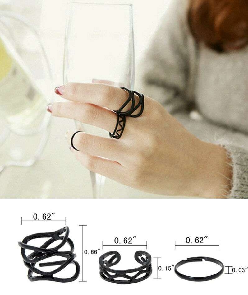 3PCS/Set Womens Black Punk Stack Plain Above Knuckle Ring Finger Midi Rings