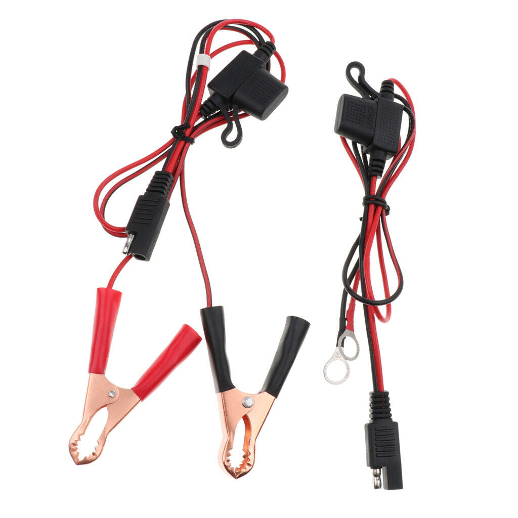 2x Battery Alligator Clip To SAE 16 Gauge 2 Pin Cord Fuse Quick Connectors