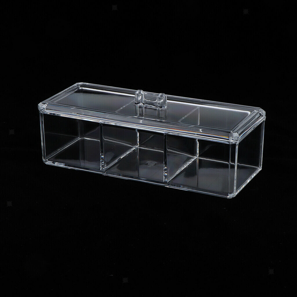 Acrylic 3 Grids Storage Makeup Cosmetic Organizer Decoration Jewelry Box&Lid