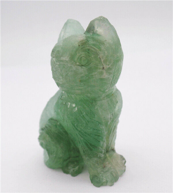 47g 48x32x20mm Natural Green Fluorite Carved Cat Decoration Statue Decor HH7657