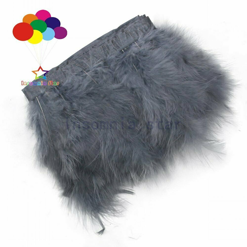 2 Meter 6-7" Dark Gray Marabou Feathers Trims Soft Fluffy Feather Ribbon Fringe