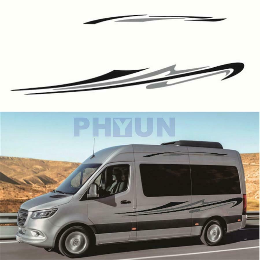 2x Car RV Side Body Decals Stripes Stickers Sports Styling Decoration Black+Gray
