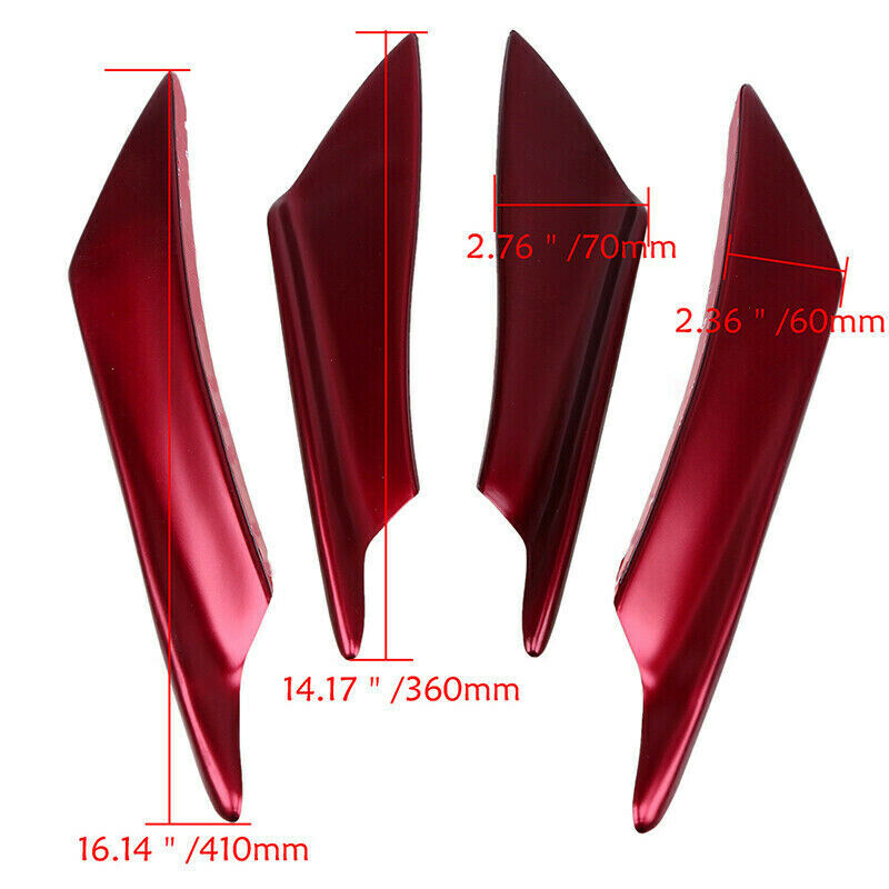 ABS Universal Car Front Bumper Lip Splitter Fins Body Spoiler Canards Red 4x