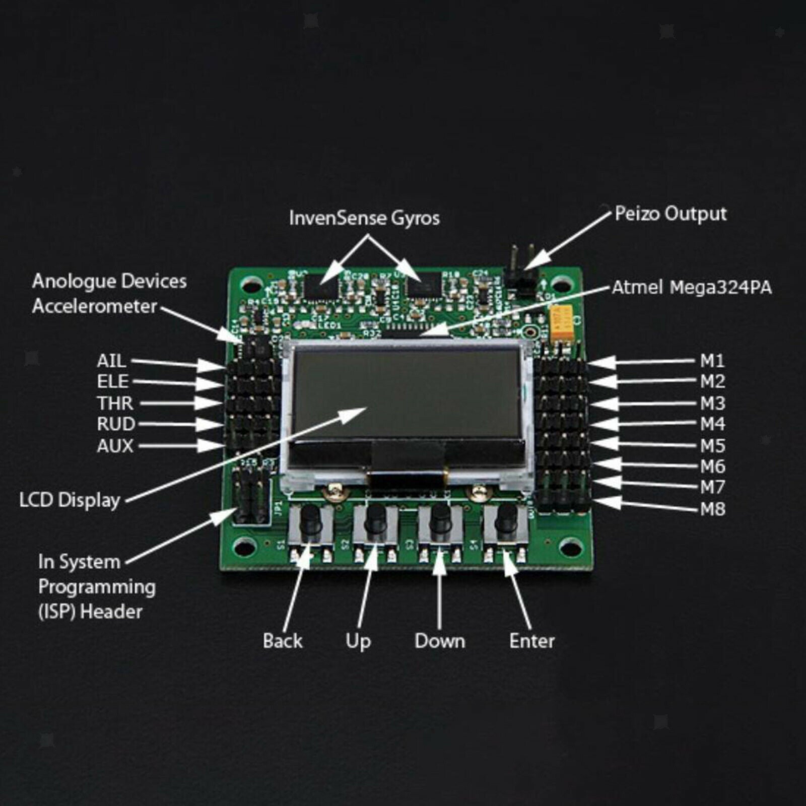 KK2.1.5 LCD Multirotor KK Flight Controller Board 6050MPU 644PA 51x51x12mm