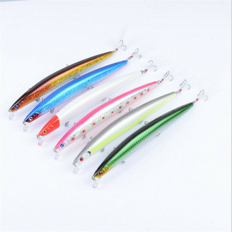 6PCS Sinking Minnow Fishing Lure 0.74oz 7.3in Artificial Bait Long Wobbler Hard