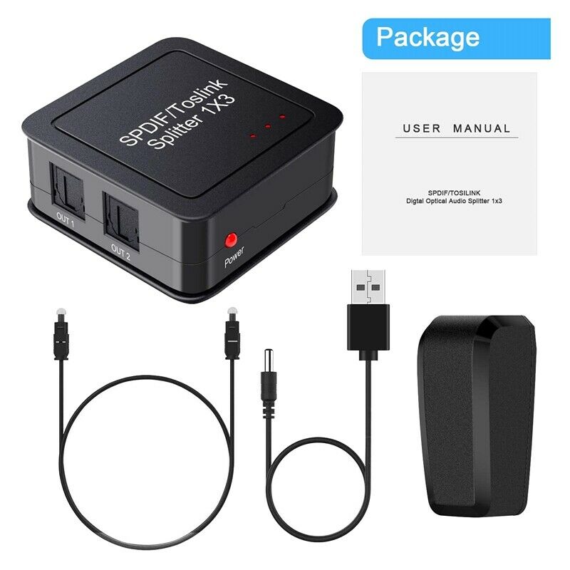 Digital Optical Audio 1X3 Splitter,Digital SPDIF TOSLINK Optical Fiber Audio SU7