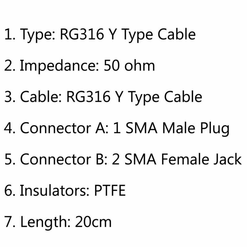 1Pcs 20cm RG316 Y Type 1 SMA Male Plug to 2 SMA Female Jack Pigtail Cable 8in SP