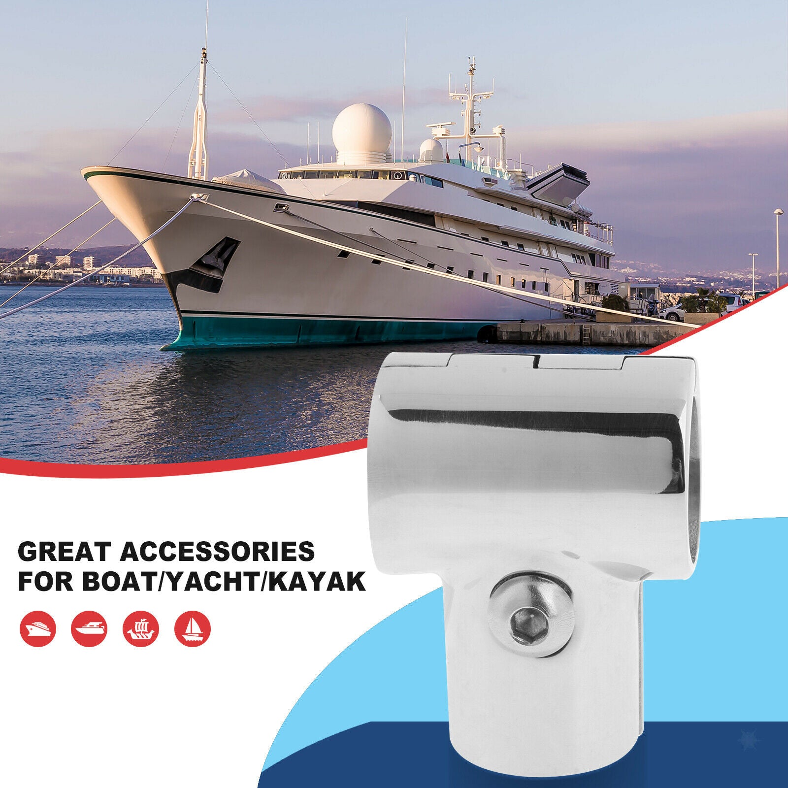 Stainless Steel Marine Handrail Fitting 90 Degree Tee 1" 25mm for Boat