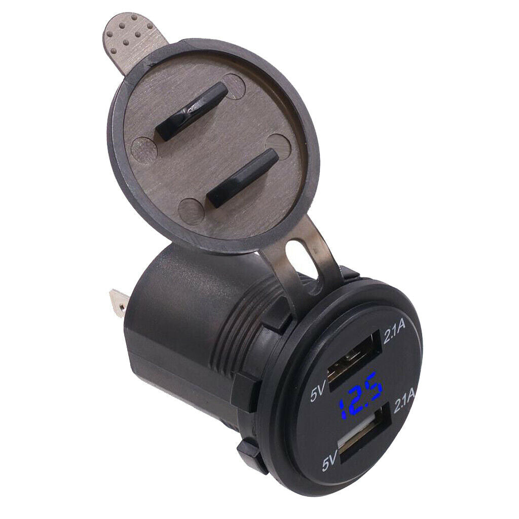 0.11" Car Boat 12V 4.2A Dual Port USB Charger Socket Voltage Voltmeter Blue