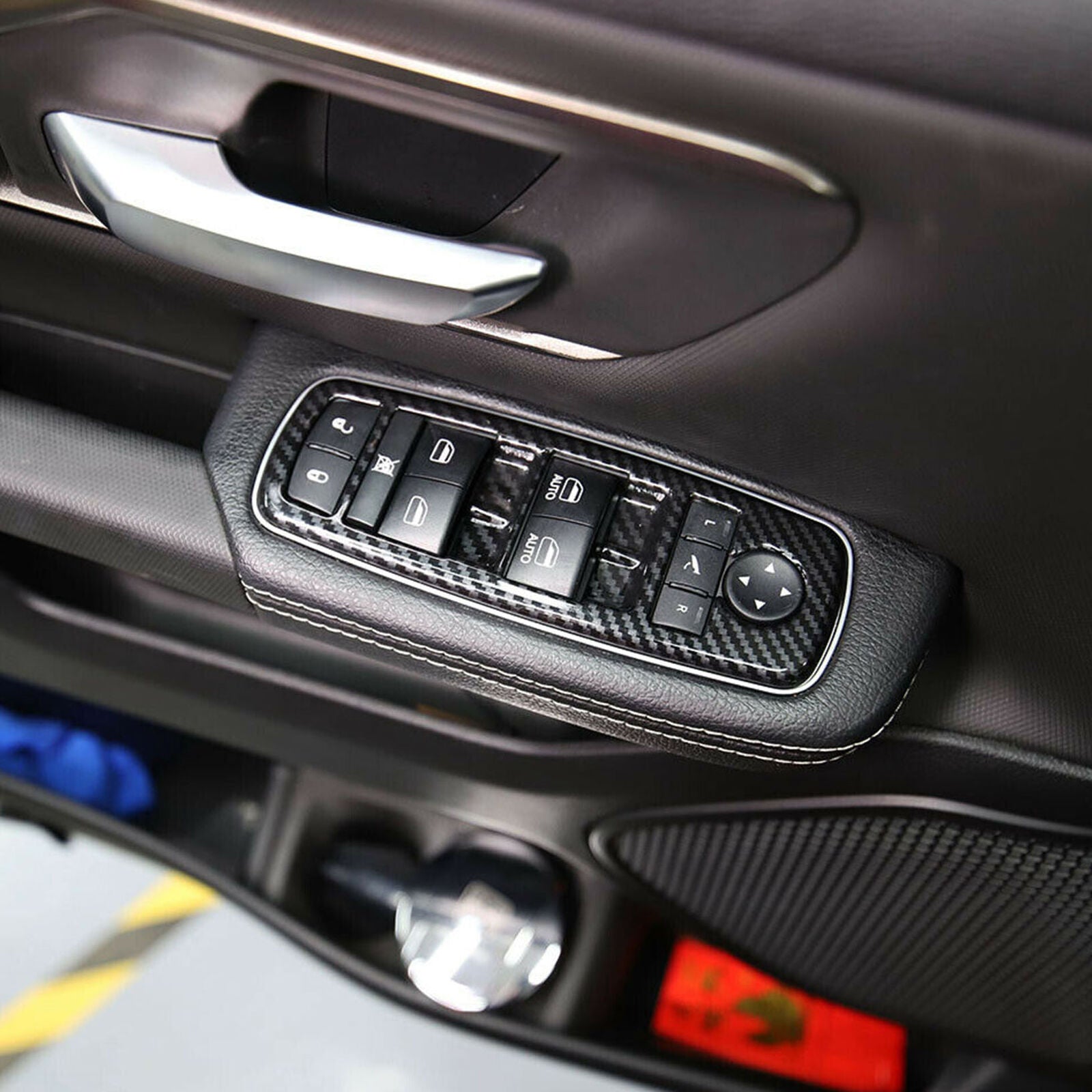 2019 2020 for Dodge Ram 1500 ABS Carbon Window Switch Button Lifter Cover Trim