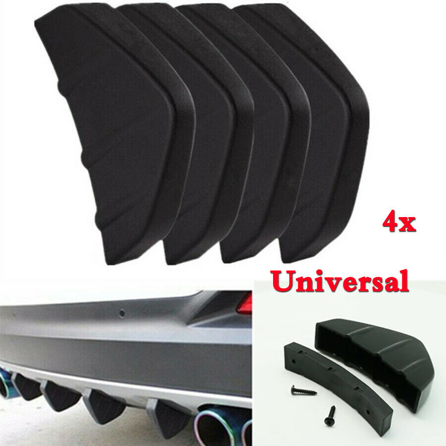 4x Universal Car Rear Bumper Lip Diffuser Shark Fins Splitter ABS Plastic Black