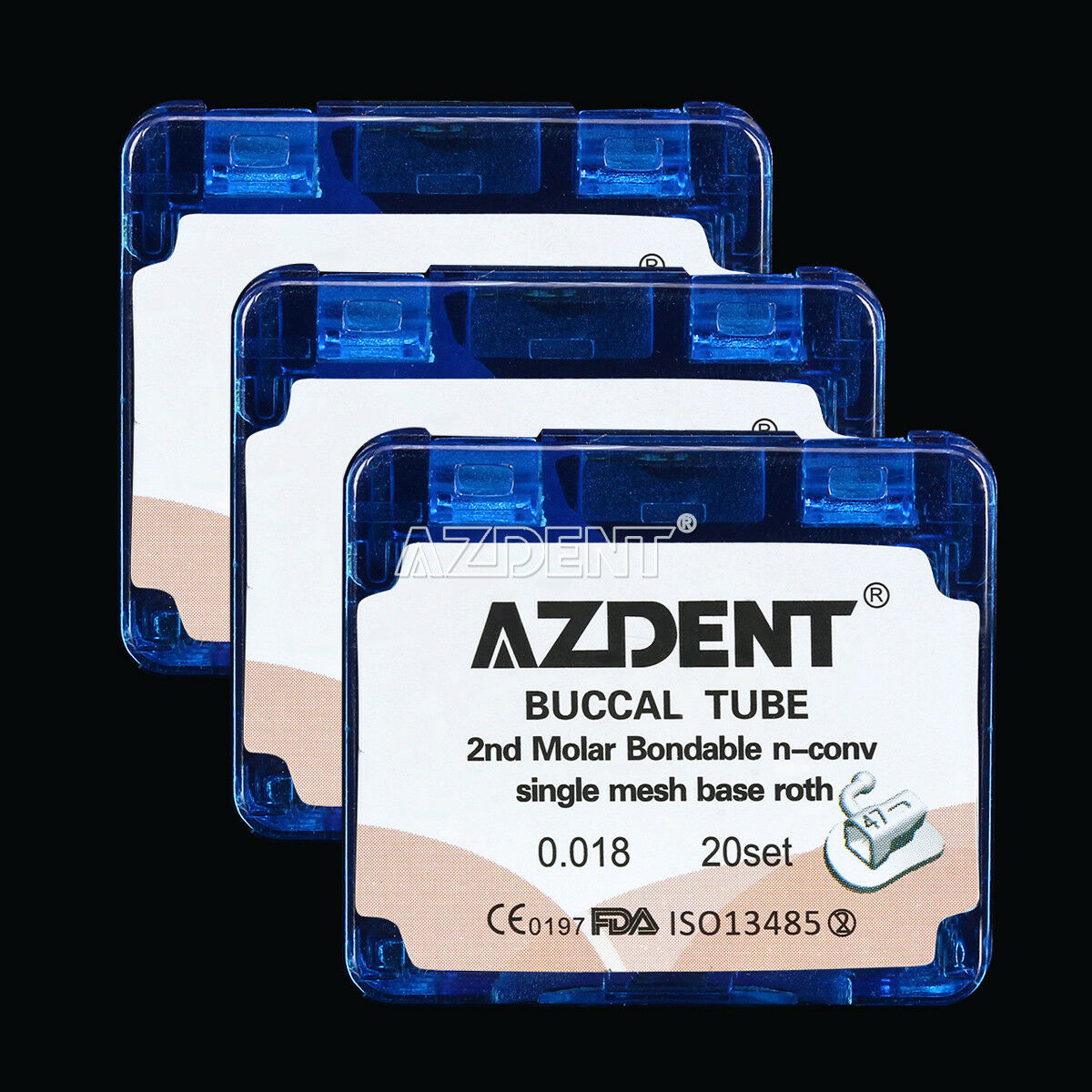 3 X AZDENT Dental Buccal Tube Bonding 2nd Molar Roth 018 Non-Convertible Split