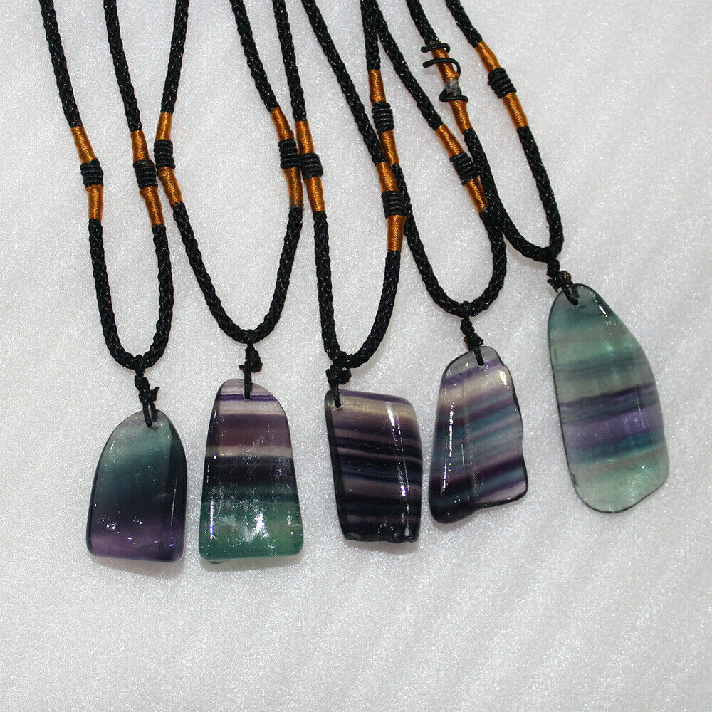 Natural Colorful Fluorite Quartz Crystal Pendant Irregular HealingStone Necklace