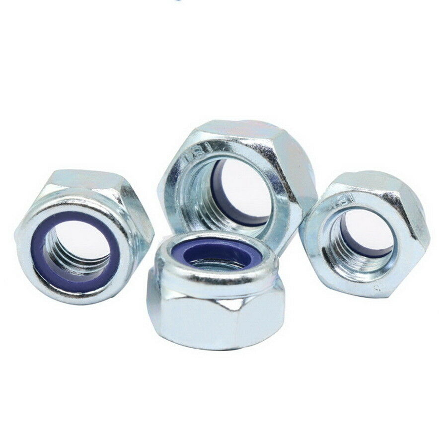 60Pcs M2 2.5 3 4 5 6 Hex Nyloc Nylon Insert Locking Nuts Kit Bright Zinc Plated