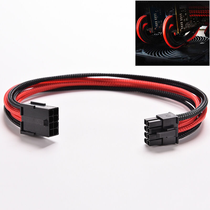 8 Pin ATX Board PSU Power Supply Extension Black Red Cable Wire 30cm 1Pc Rf