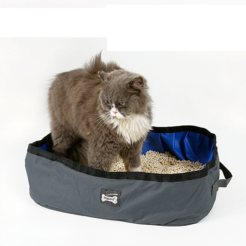 Portable and Foldable Cat Litter Box Case Kitty Toilet Seat Dusty Blue