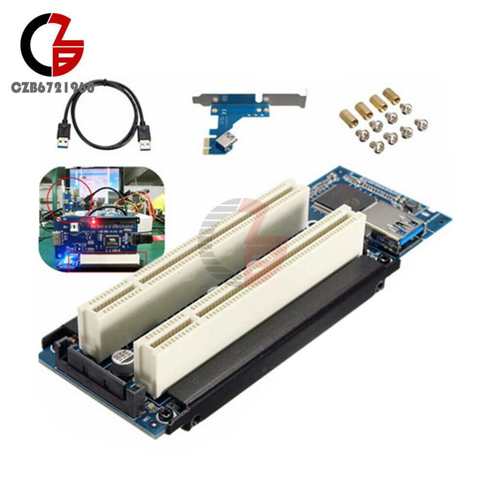 2 Sets USB 3.0 PCI-E Express X1 to Dual PCI Riser Card Slot Expansion Adapter