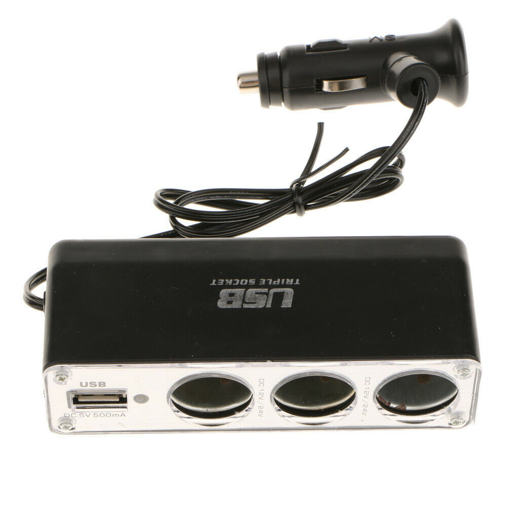 3 Way USB Plug Charger Socket Splitter Cigarette Lighter for Car Vehicle