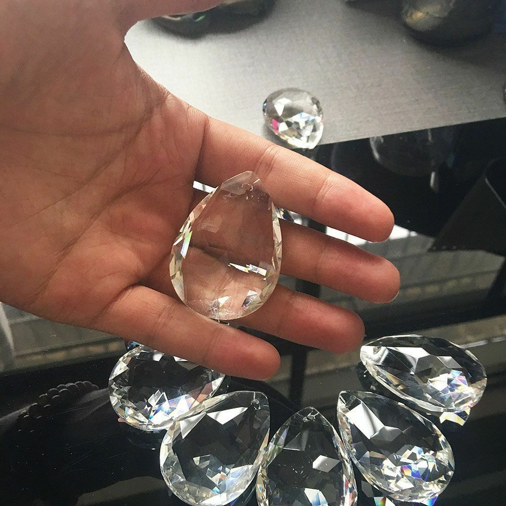 10X/lot Clear Teardrop Crystal Glass Beads Chandelier Ornaments Home Decor DIY