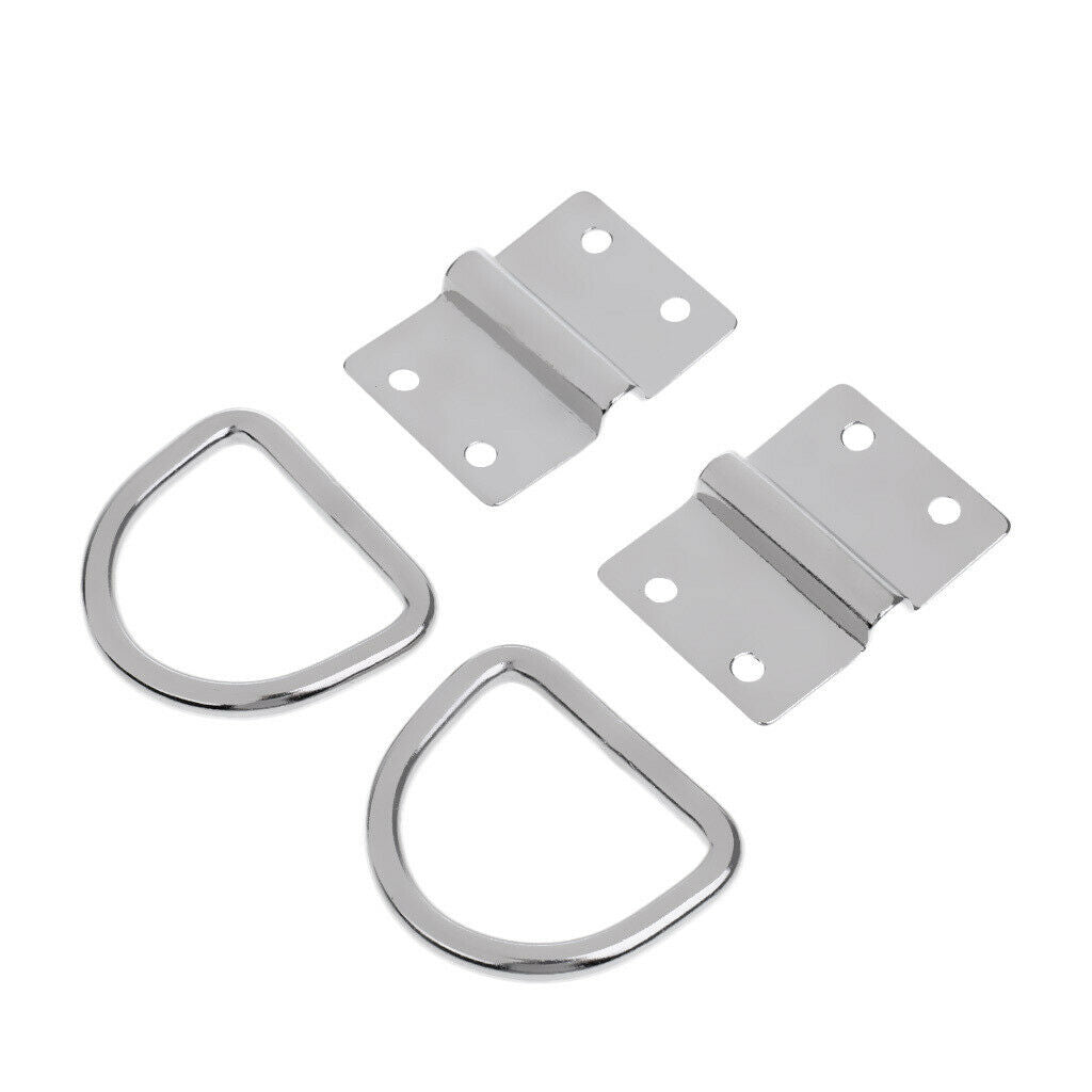 2 Pairs (4 Pieces) Stainless Steel D Rings + Fastening Clamp Set Boat Eye Plate