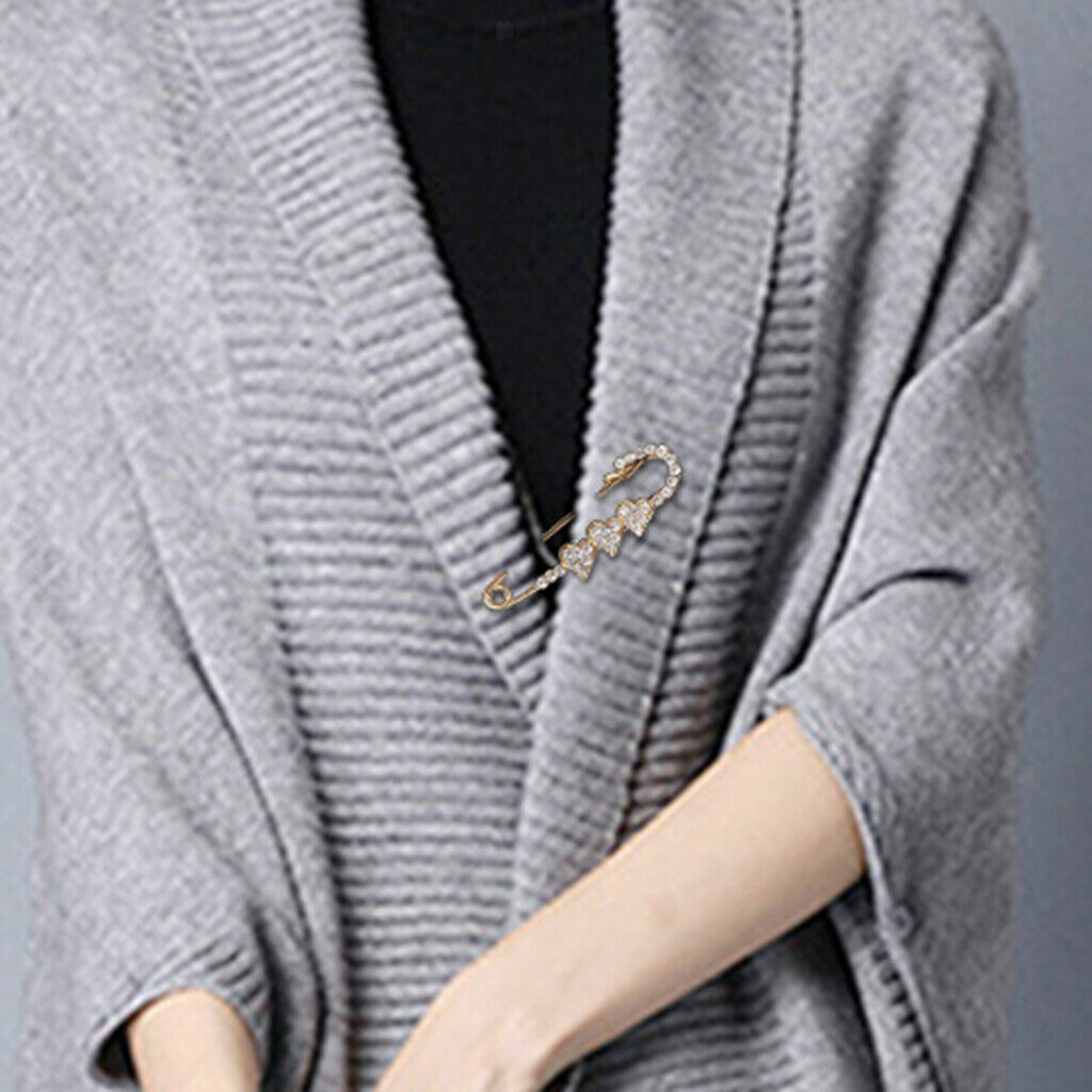 Crystal Heart Safety Pin Brooches Suit Sweater Scarves Scarf Brooch Charm