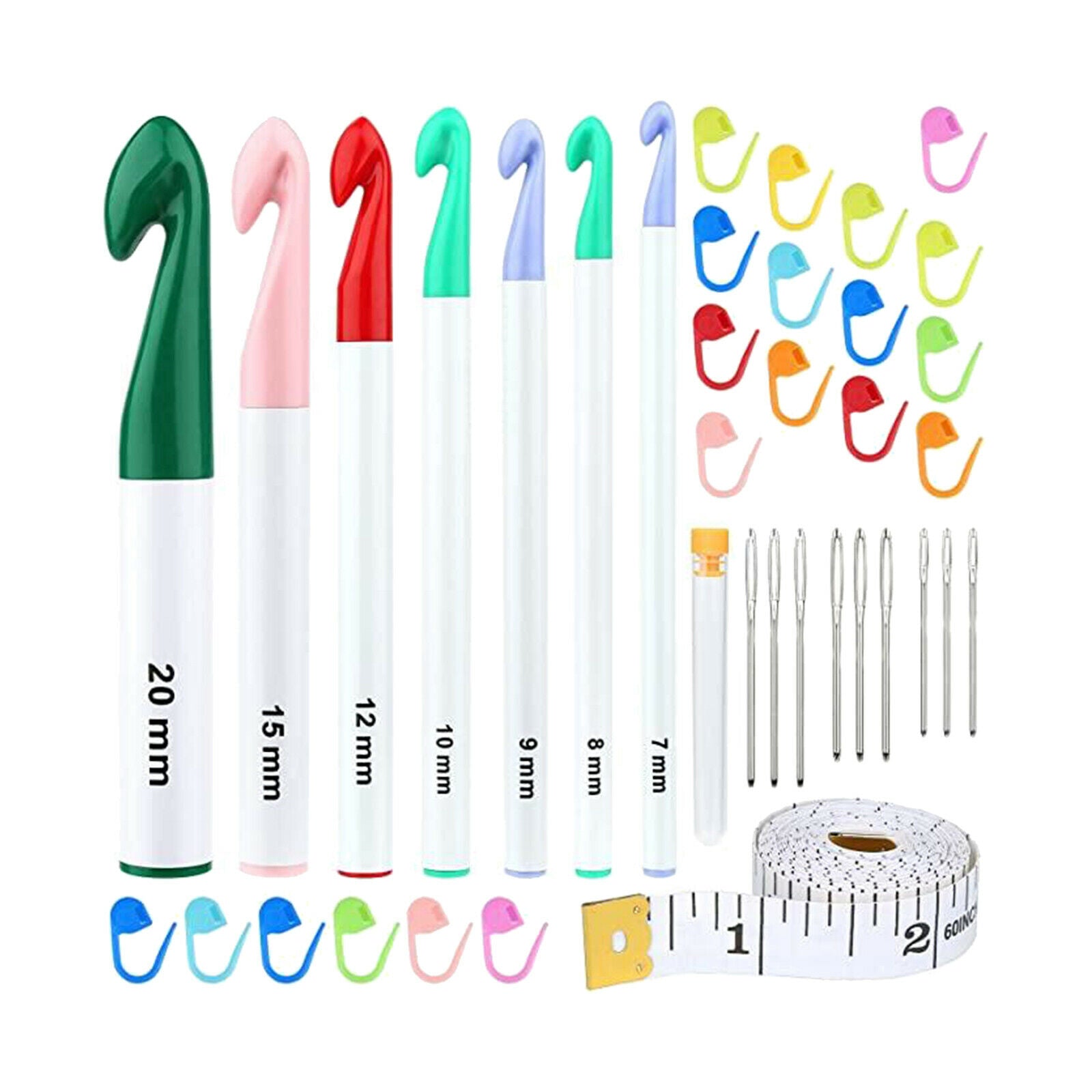 Crochet Hooks Set Knitting Needles Ergonomic Handle Large-Eye Blunt Needles