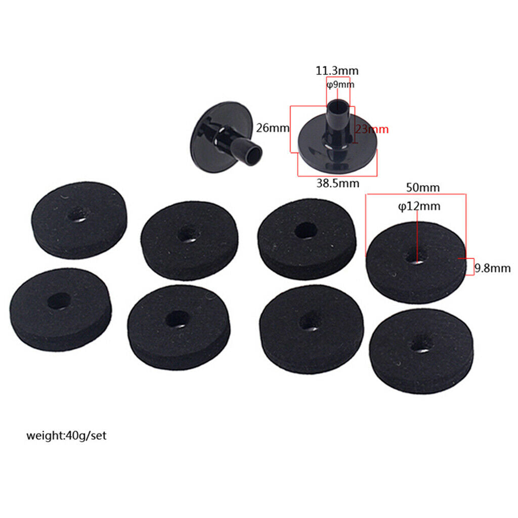 Drum Felt Washer Cymbal Sleeves Replacement Kit Parts for Drum Black 50mm,