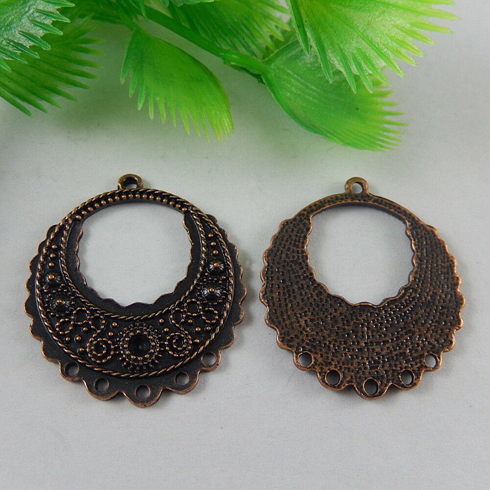 51014 Red Copper Alloy Round Engraved Connector Pendants Finding Crafts 8pcs
