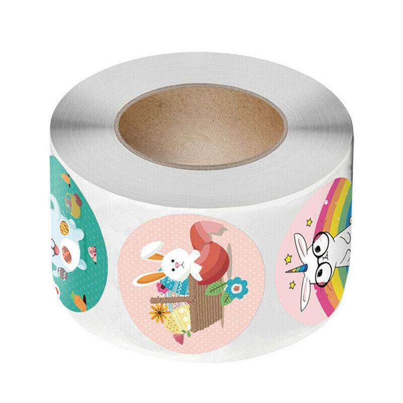 500pcs/roll Round Rabbit Bunny Happy Easter Stickers For Gift B.l8