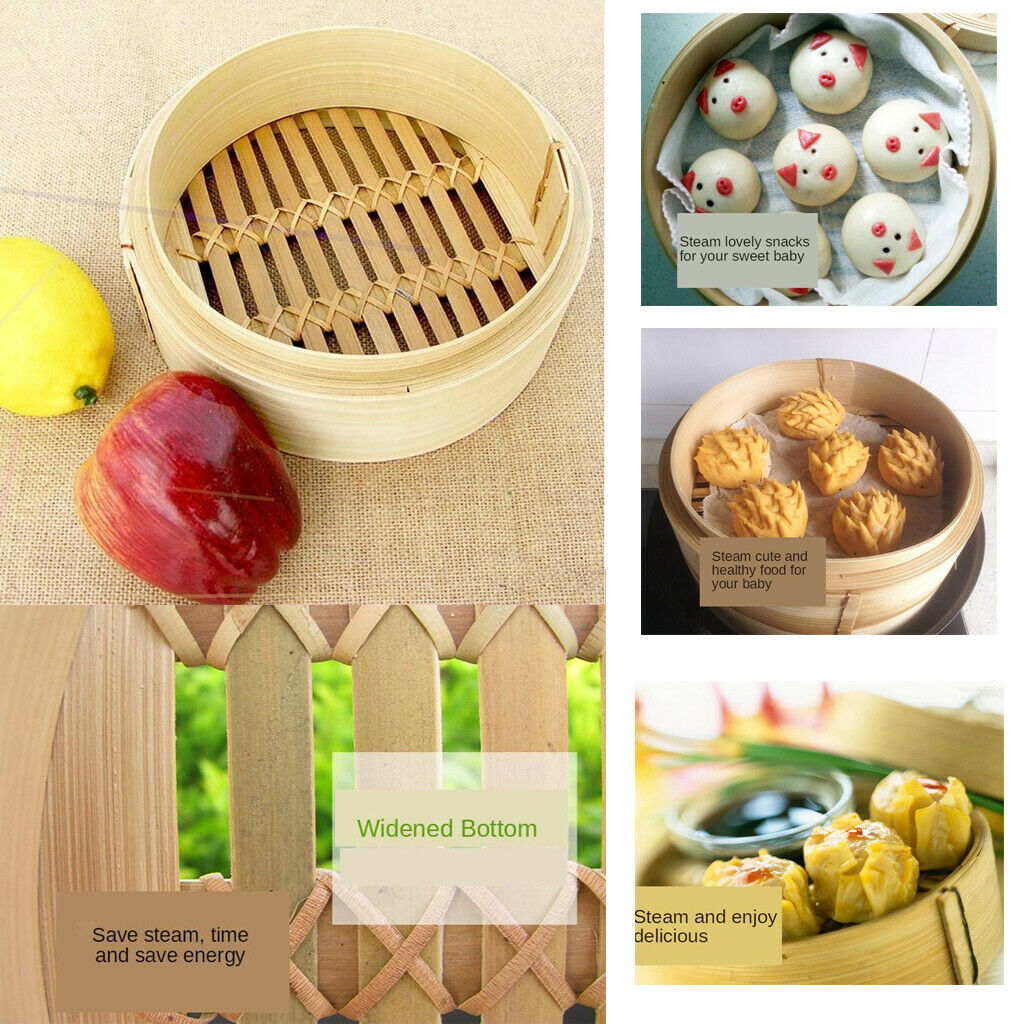 2X Handmade Natural Bamboo Steamer Basket Classic Rice Seafood Steamer 18cm