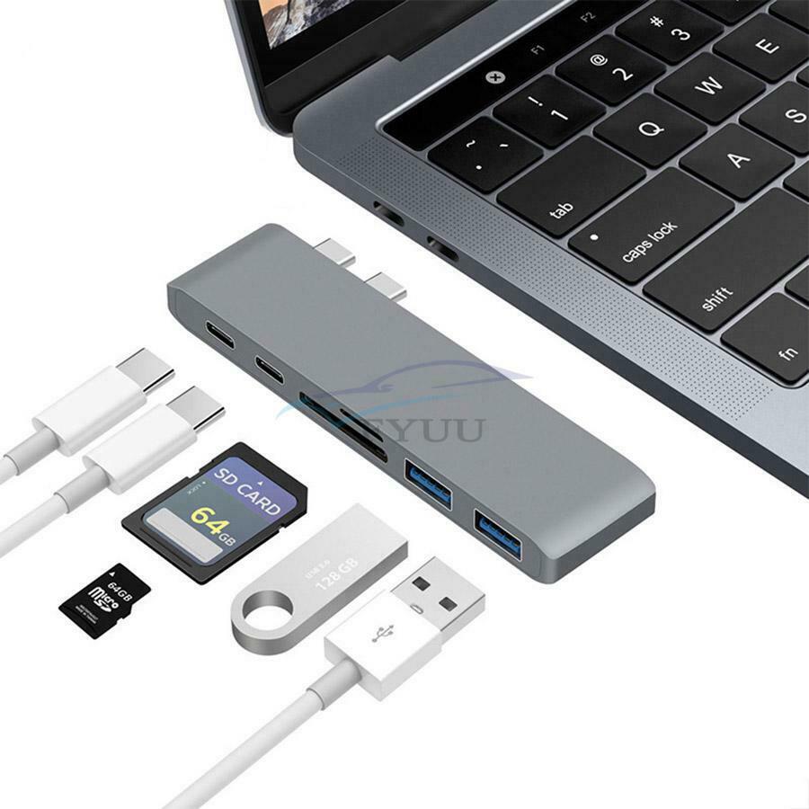 1Piece 60W Double USB3.0 Female Ports Type-C HUB 6in1 Cable Connector Converter