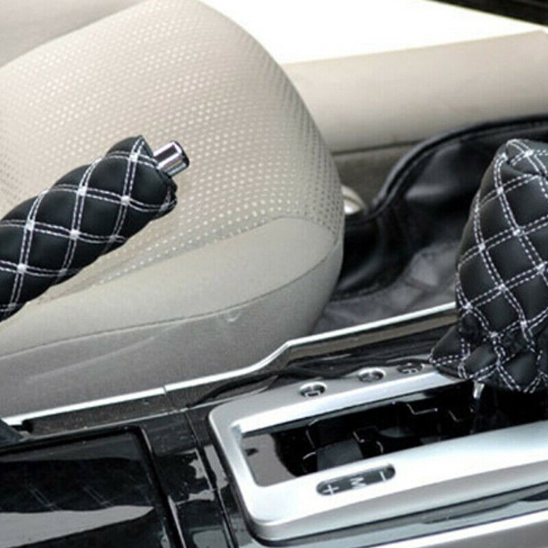 2 In 1 Set Car Faux Leather Gear Shift Knob Cover Hand Brake Cover Sleeve CovDF
