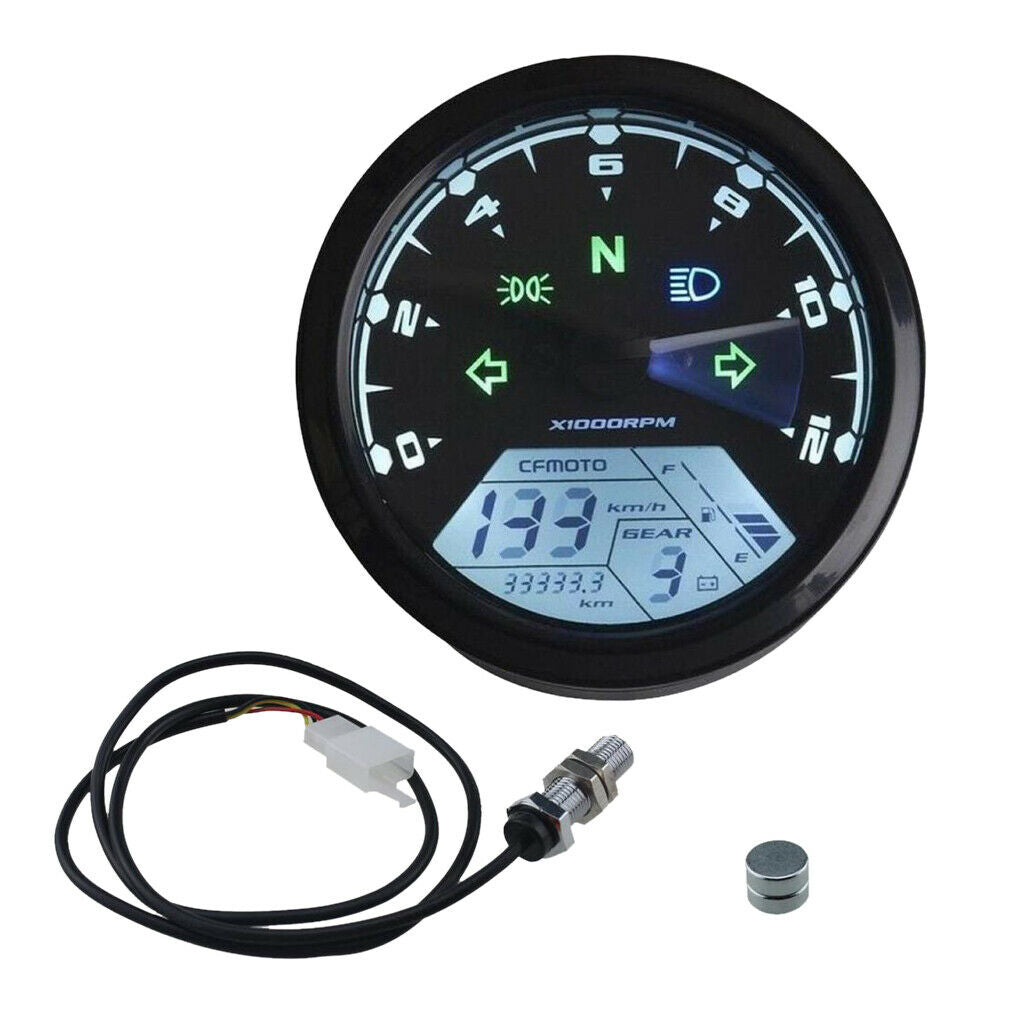 12000RPM Motorcycle Motorbike LCD Digital Speedometer Tachometer Gauges