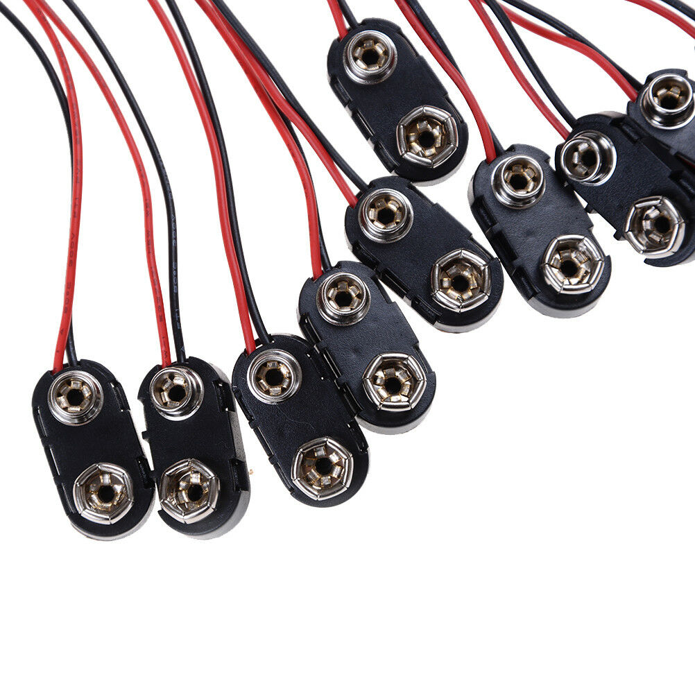 10 x PP3 9V Battery Connector Clip Hard Wearing ABS Tinned Wire Leads 150.l8