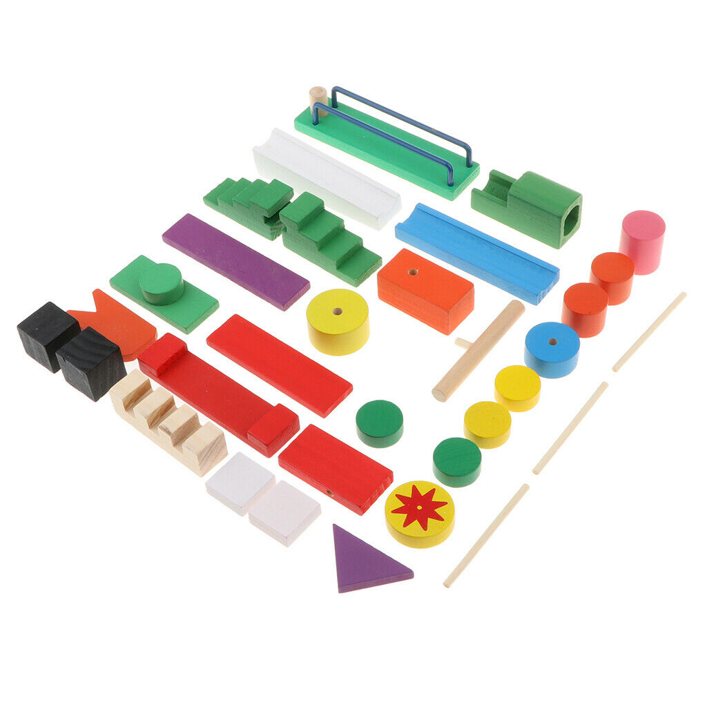 Adults Wooden Dominoes Set 24-Pieces, Domino Race Add-On Roadblock Blocks -