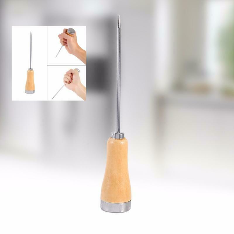 Single Fork Halberd Ice Breaker with Wooden Handle Metal Cover Stainless Steel