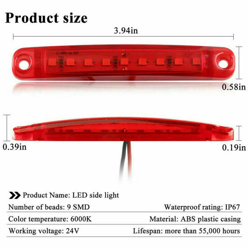 20pcs 4" 9 LED Bus Truck Trailer Side Marker Indicators Lights Red Waterproof